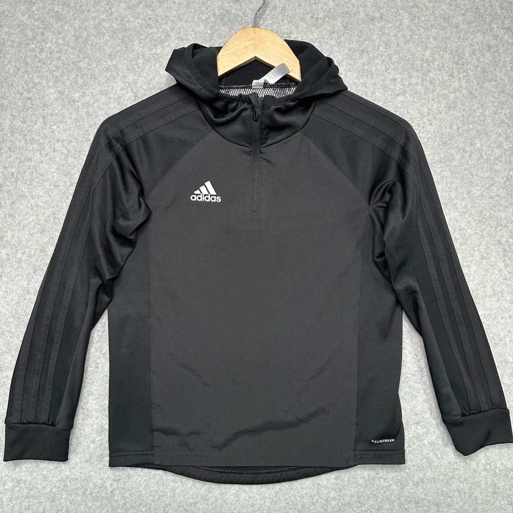 Kids Adidas ClimaWarm Black Athletic Hoodie Pullover Long Sleeve Size S 9-10Y